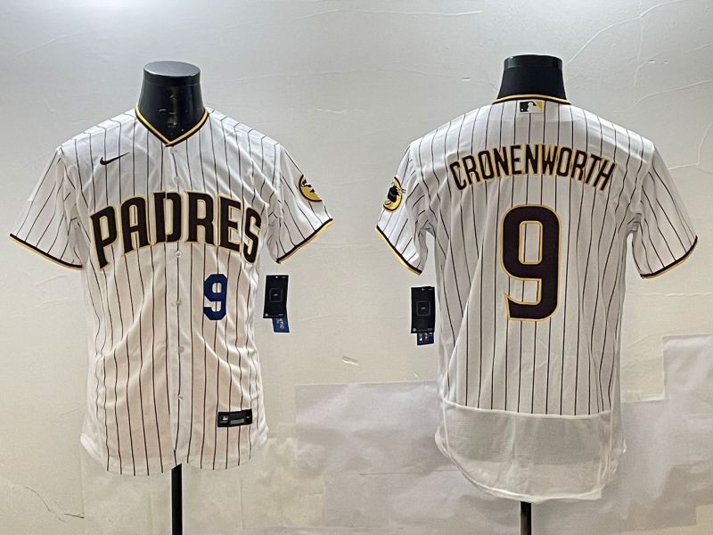 Men San Diego Padres #9 Cronenworth White Stripe Elite 2025 Nike MLB Jersey style 3